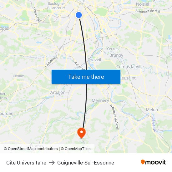 Cité Universitaire to Guigneville-Sur-Essonne map