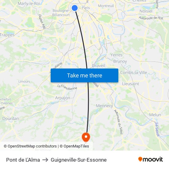 Pont de L'Alma to Guigneville-Sur-Essonne map