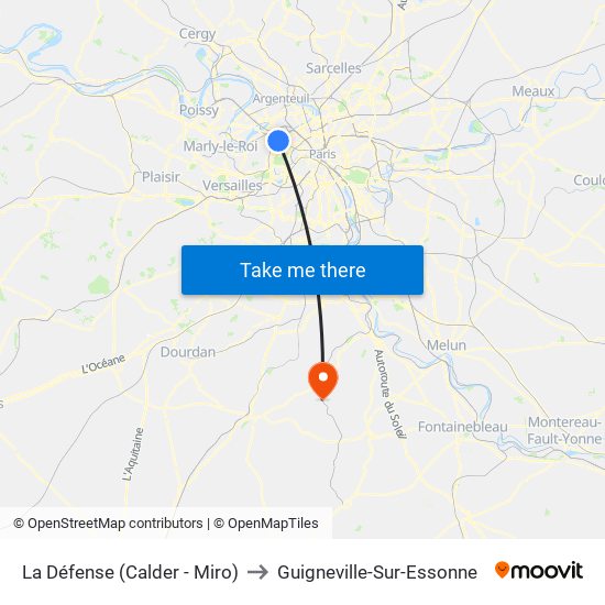 La Défense (Calder - Miro) to Guigneville-Sur-Essonne map