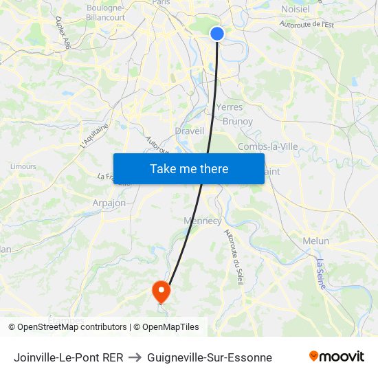 Joinville-Le-Pont RER to Guigneville-Sur-Essonne map