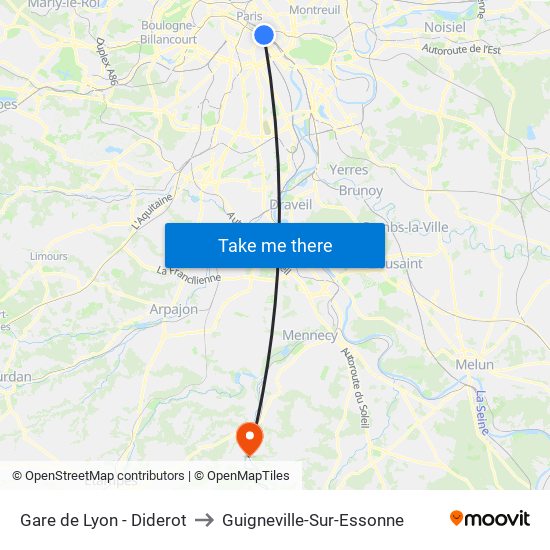 Gare de Lyon - Diderot to Guigneville-Sur-Essonne map