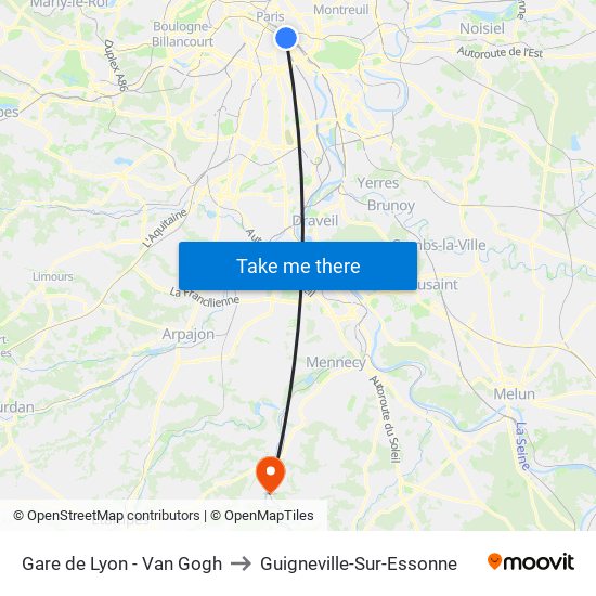 Gare de Lyon - Van Gogh to Guigneville-Sur-Essonne map