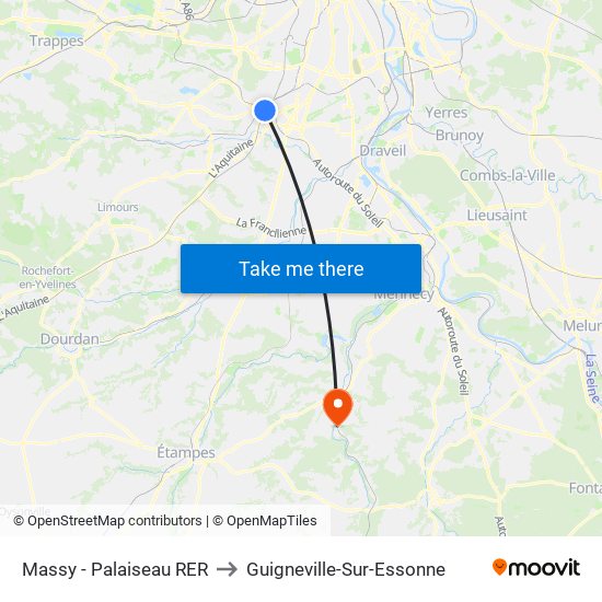 Massy - Palaiseau RER to Guigneville-Sur-Essonne map