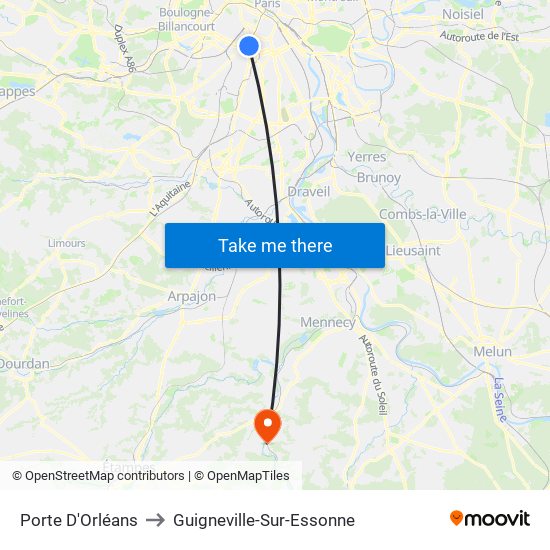 Porte D'Orléans to Guigneville-Sur-Essonne map