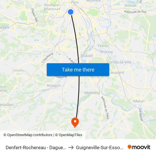 Denfert-Rochereau - Daguerre to Guigneville-Sur-Essonne map