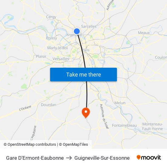 Gare D'Ermont-Eaubonne to Guigneville-Sur-Essonne map