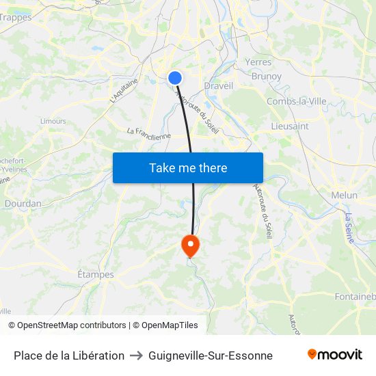 Place de la Libération to Guigneville-Sur-Essonne map