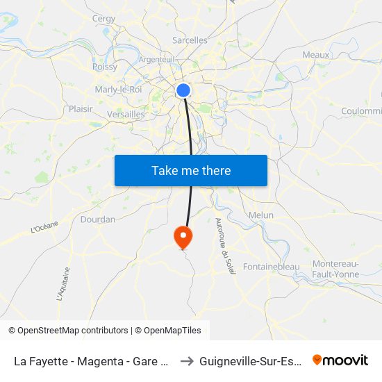 La Fayette - Magenta - Gare du Nord to Guigneville-Sur-Essonne map