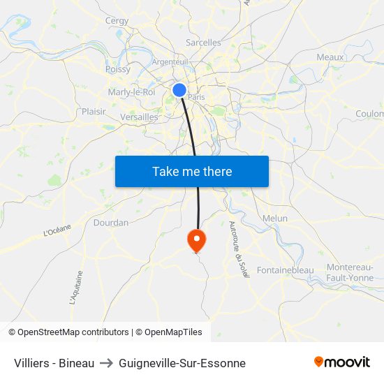 Villiers - Bineau to Guigneville-Sur-Essonne map