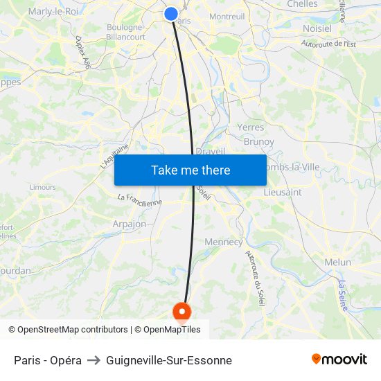 Paris - Opéra to Guigneville-Sur-Essonne map