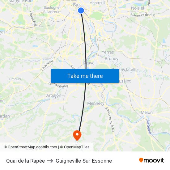Quai de la Rapée to Guigneville-Sur-Essonne map