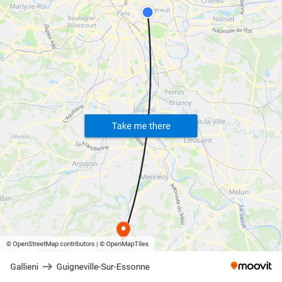 Gallieni to Guigneville-Sur-Essonne map