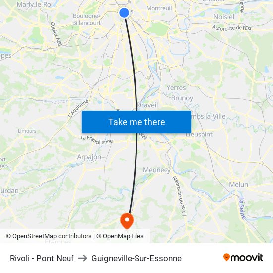 Rivoli - Pont Neuf to Guigneville-Sur-Essonne map