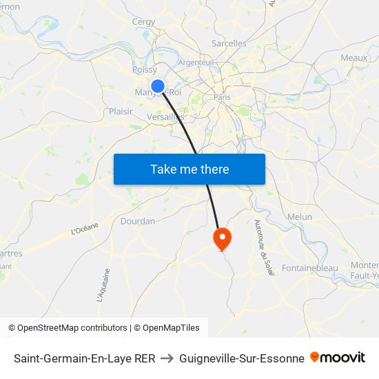 Saint-Germain-En-Laye RER to Guigneville-Sur-Essonne map