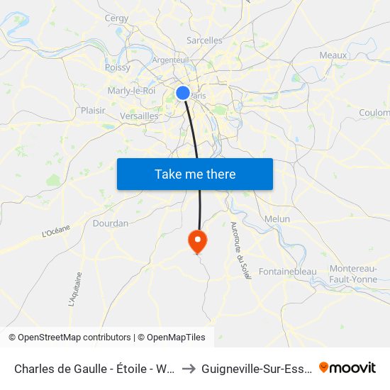 Charles de Gaulle - Étoile - Wagram to Guigneville-Sur-Essonne map