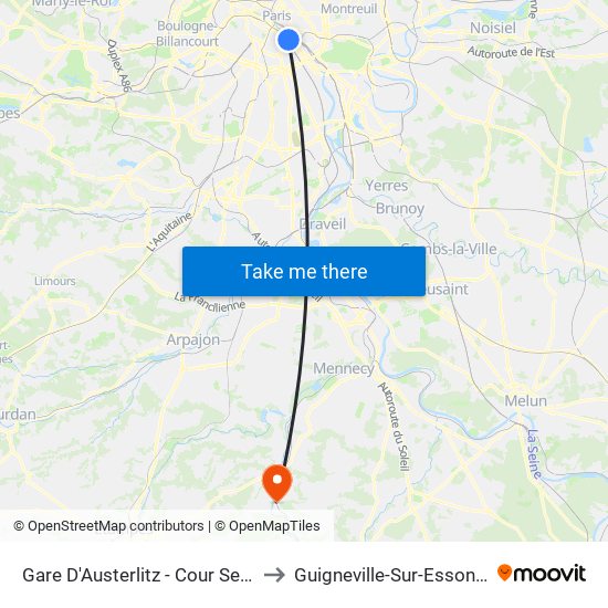Gare D'Austerlitz - Cour Seine to Guigneville-Sur-Essonne map