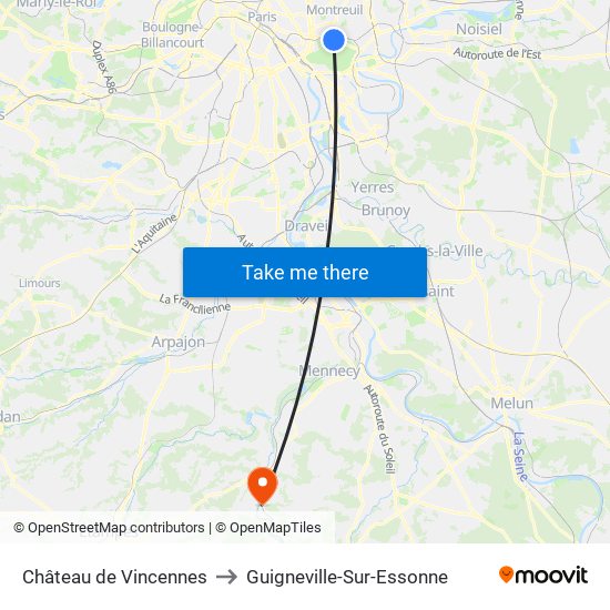 Château de Vincennes to Guigneville-Sur-Essonne map