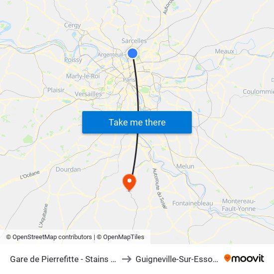 Gare de Pierrefitte - Stains RER to Guigneville-Sur-Essonne map