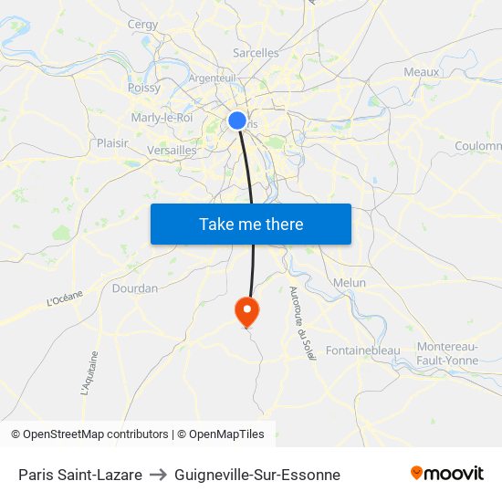 Paris Saint-Lazare to Guigneville-Sur-Essonne map