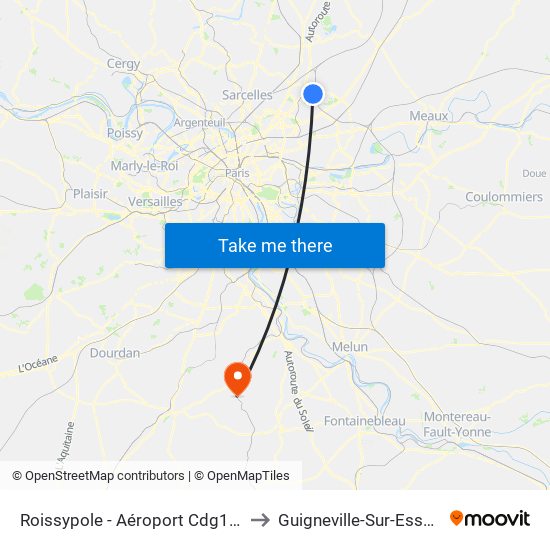 Roissypole - Aéroport Cdg1 (G1) to Guigneville-Sur-Essonne map