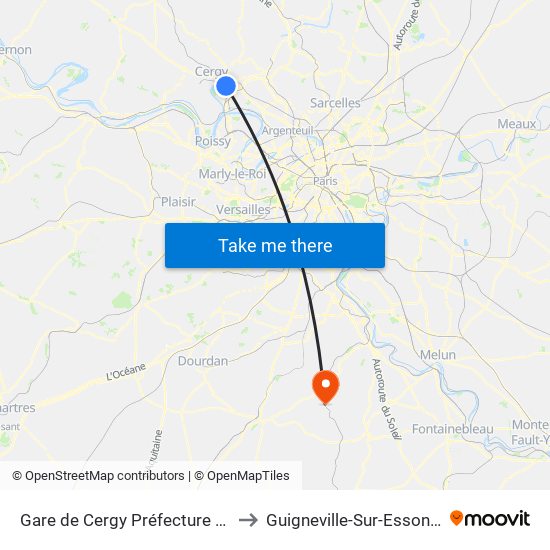 Gare de Cergy Préfecture (C) to Guigneville-Sur-Essonne map