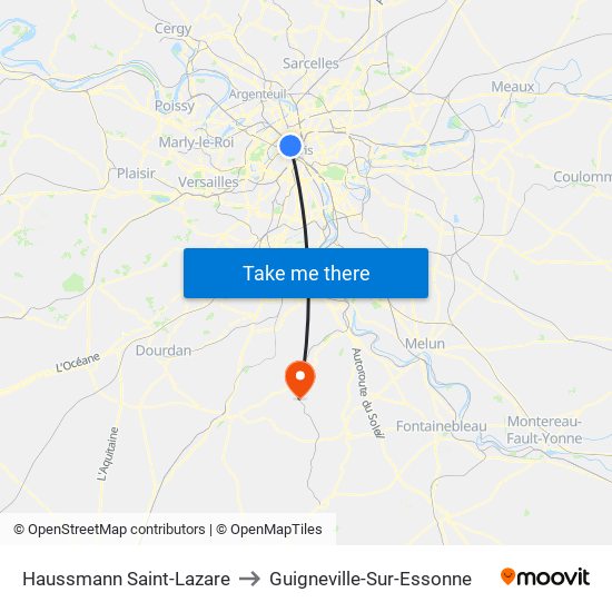 Haussmann Saint-Lazare to Guigneville-Sur-Essonne map