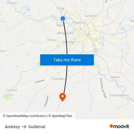 Andresy to Guillerval map