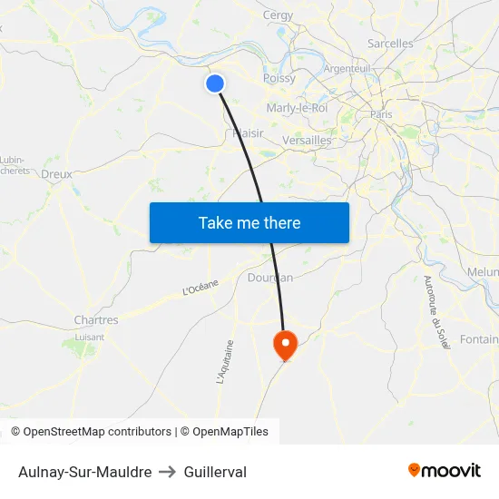 Aulnay-Sur-Mauldre to Guillerval map
