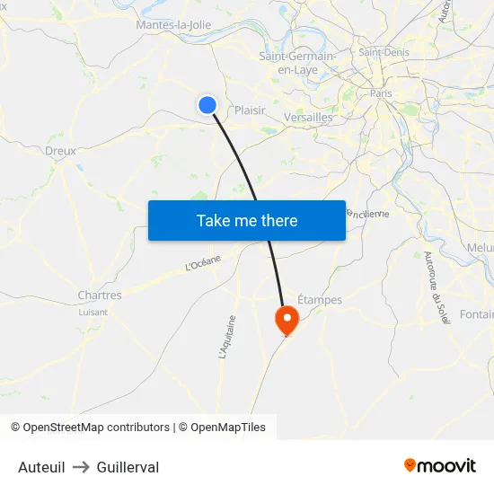Auteuil to Guillerval map