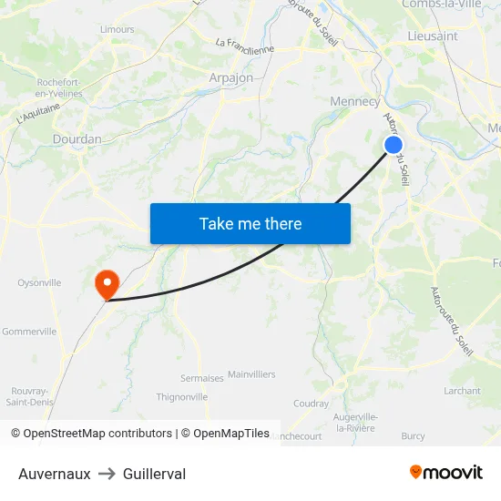 Auvernaux to Guillerval map