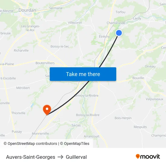 Auvers-Saint-Georges to Guillerval map