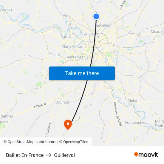 Baillet-En-France to Guillerval map