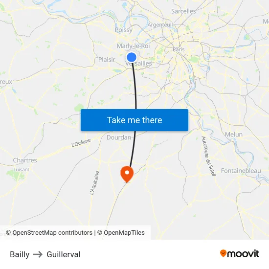 Bailly to Guillerval map