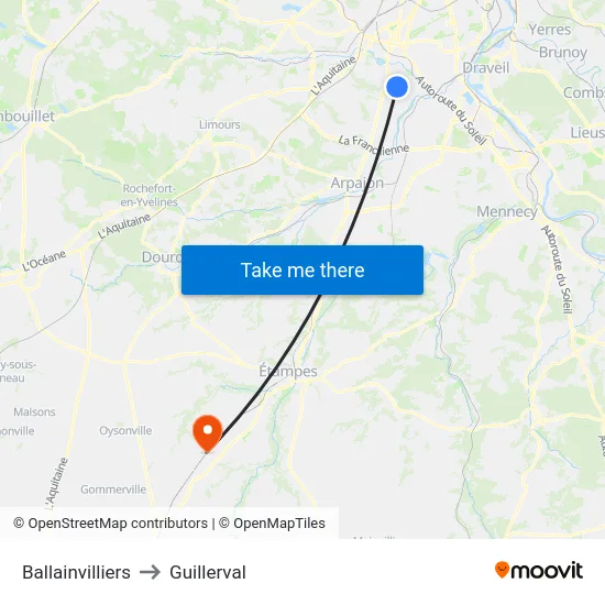 Ballainvilliers to Guillerval map