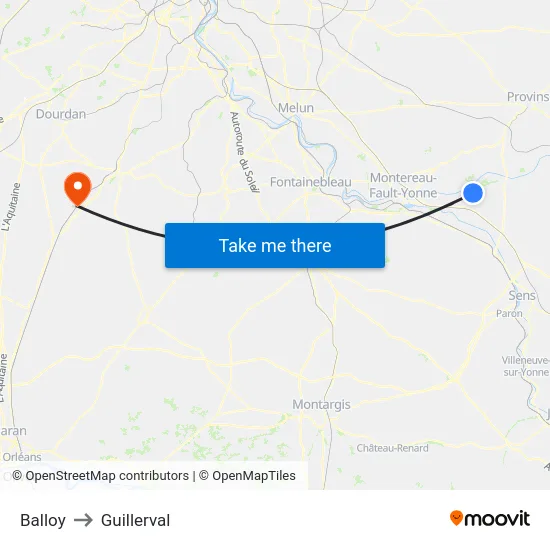 Balloy to Guillerval map