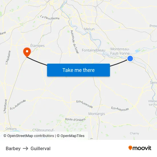Barbey to Guillerval map