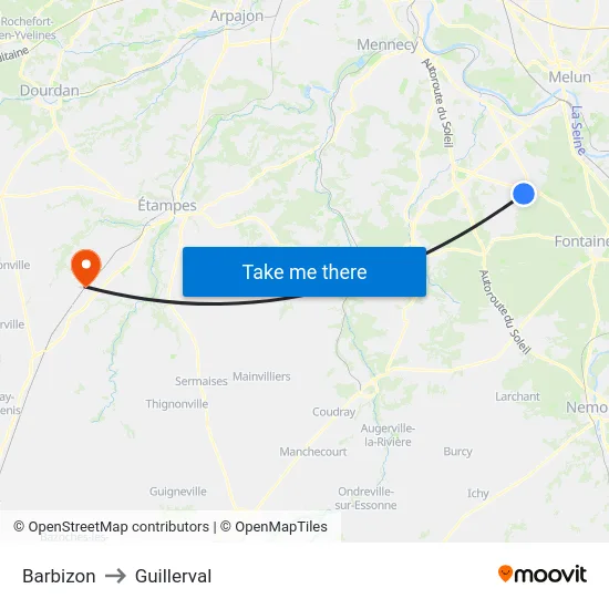 Barbizon to Guillerval map
