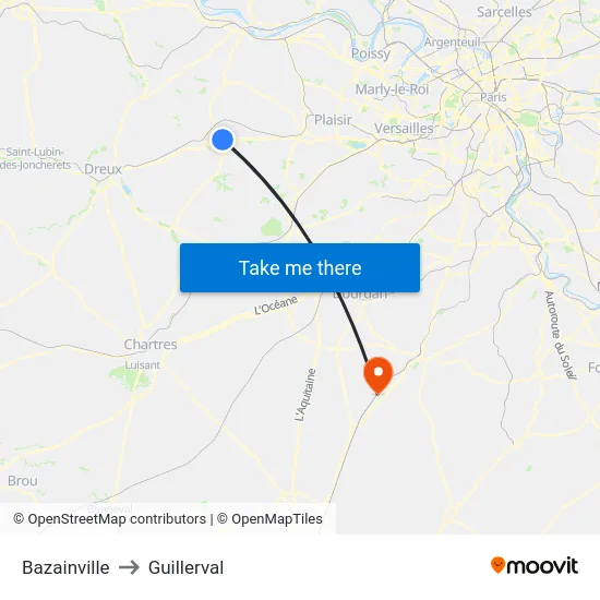 Bazainville to Guillerval map