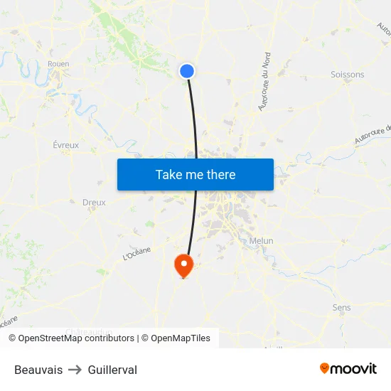 Beauvais to Guillerval map