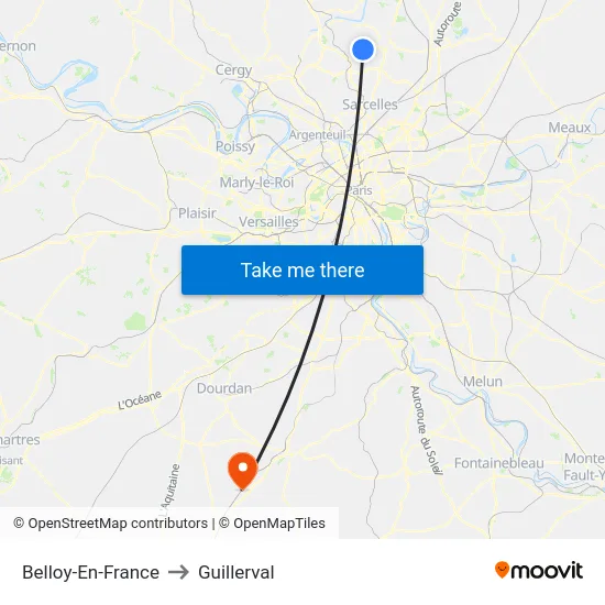 Belloy-En-France to Guillerval map