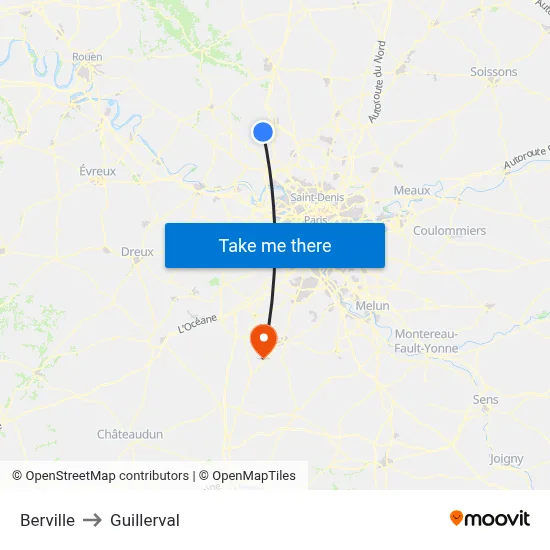 Berville to Guillerval map