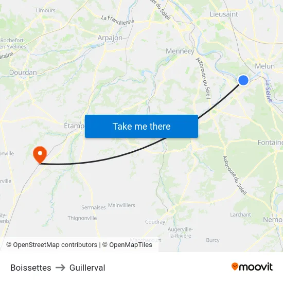 Boissettes to Guillerval map