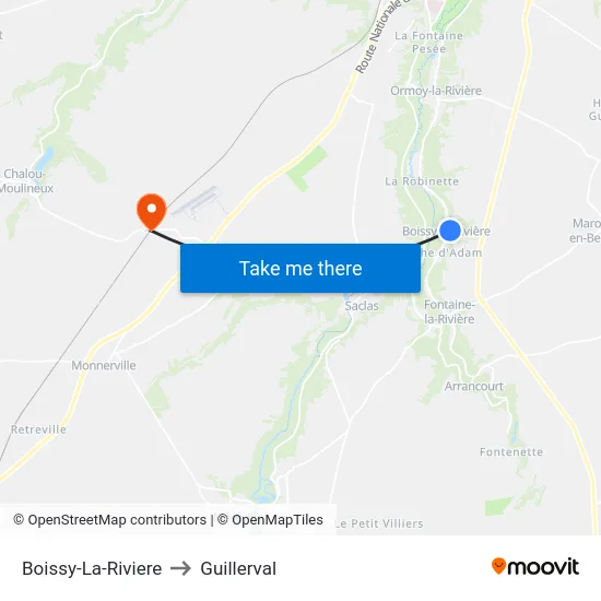Boissy-La-Riviere to Guillerval map