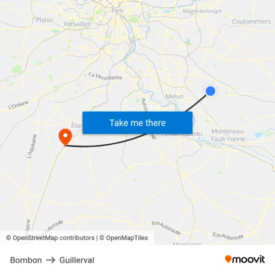 Bombon to Guillerval map