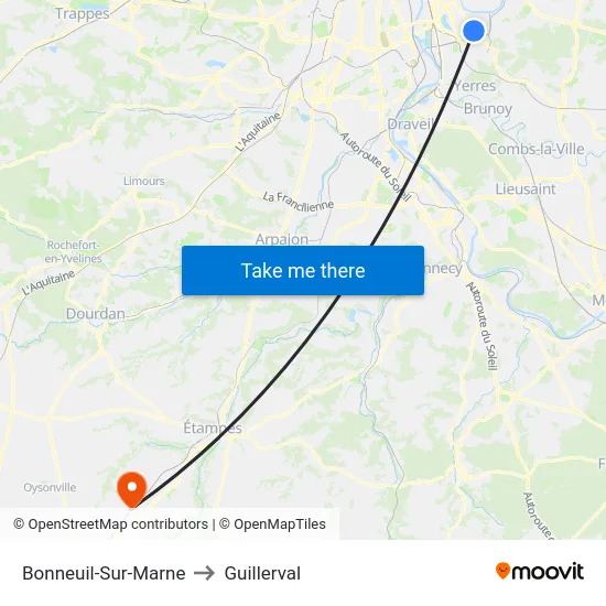 Bonneuil-Sur-Marne to Guillerval map