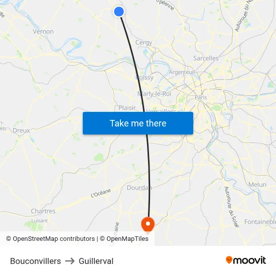 Bouconvillers to Guillerval map