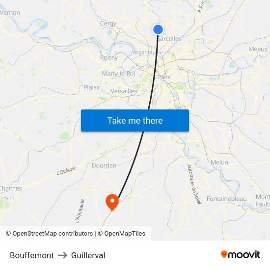Bouffemont to Guillerval map