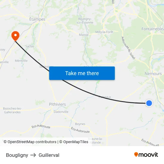 Bougligny to Guillerval map