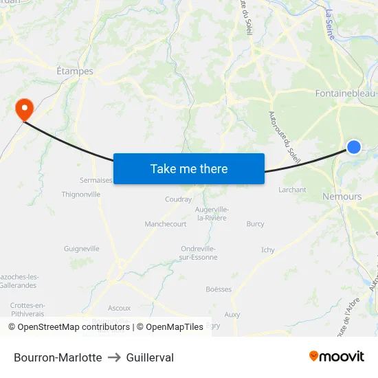 Bourron-Marlotte to Guillerval map