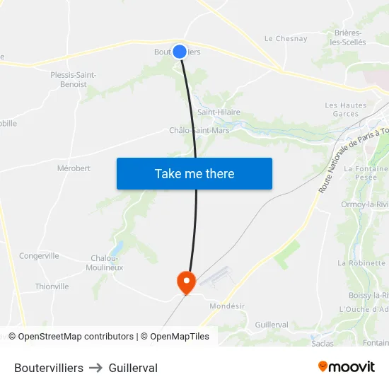 Boutervilliers to Guillerval map